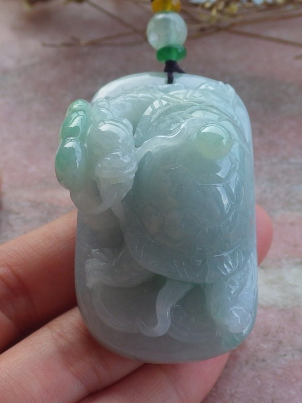 Certified Natural Burma A Jade Jadeite Dragon Turtle Ruyi Pendant Necklace